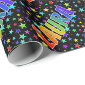 Regenboogvoornaam "LAURA" + sterren Cadeaupapier (Rol Hoek)