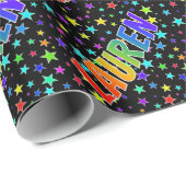 Regenboogvoornaam "LAUREN" + sterren Cadeaupapier (Rol Hoek)