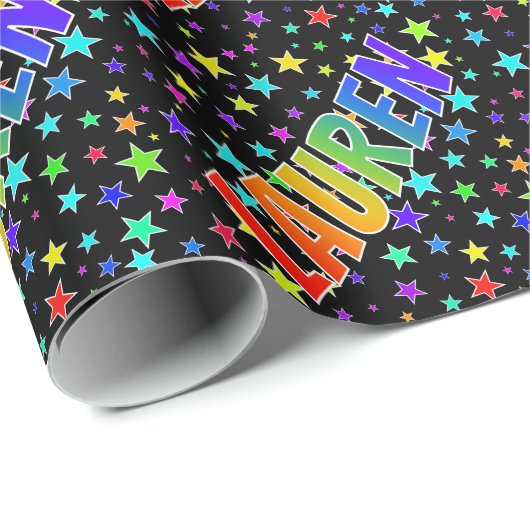 Regenboogvoornaam "LAUREN" + sterren Cadeaupapier (Rol Hoek)