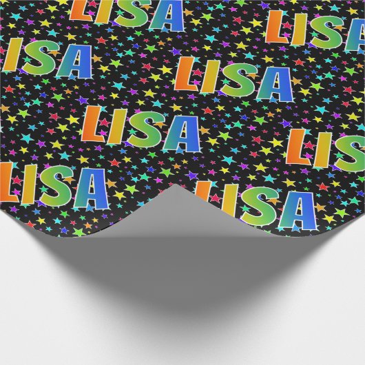Regenboogvoornaam "LISA" + sterren Cadeaupapier (Hoek)
