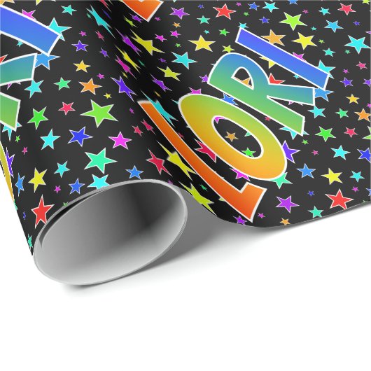 Regenboogvoornaam "LORI" + sterren Cadeaupapier (Rol Hoek)