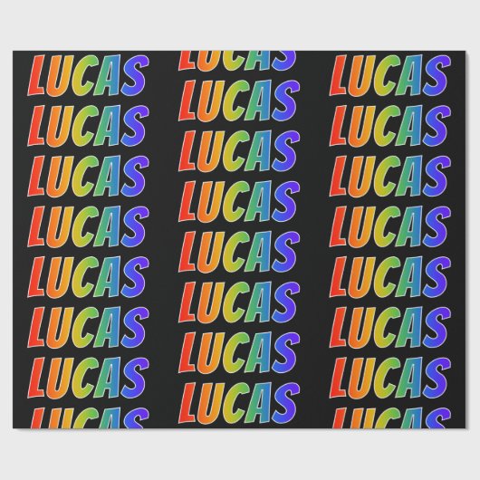 Regenboogvoornaam "LUCAS"; vun en kleurrijk Cadeaupapier (Vlak)
