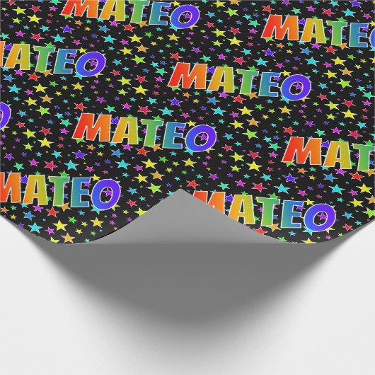 Regenboogvoornaam "MATEO" + sterren Cadeaupapier (Hoek)