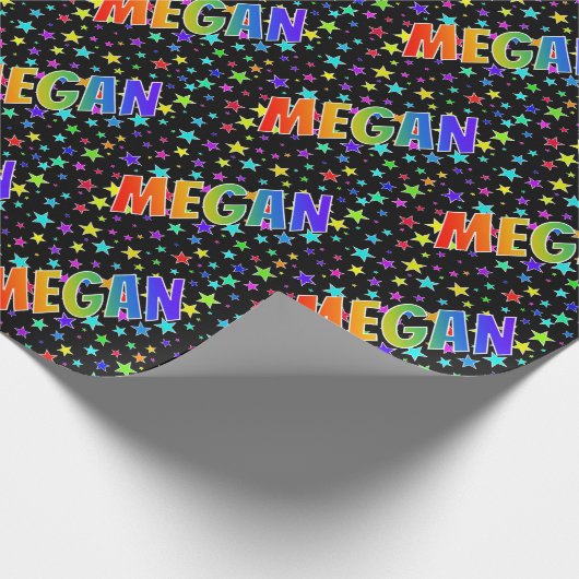 Regenboogvoornaam "MEGAN" + sterren Cadeaupapier (Hoek)