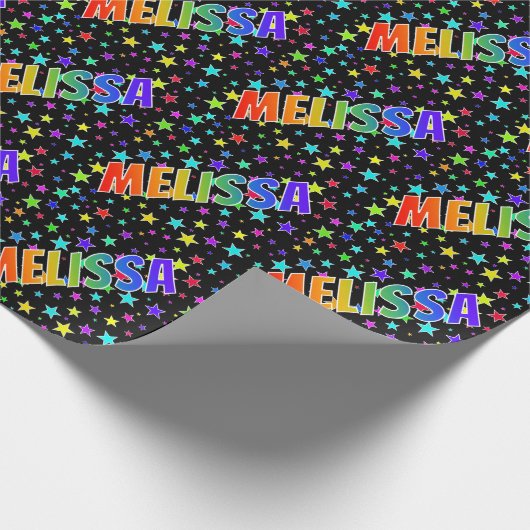 Regenboogvoornaam "MELISSA" + sterren Cadeaupapier (Hoek)