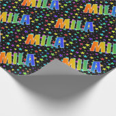 Regenboogvoornaam "MILA" + sterren Cadeaupapier (Hoek)
