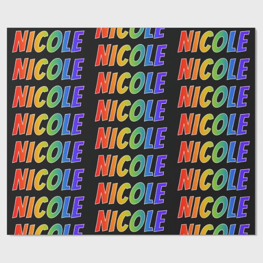 Regenboogvoornaam "NICOLE"; Fun en kleurrijk Cadeaupapier (Vlak)