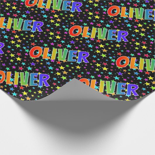 Regenboogvoornaam "OLIVER" + sterren Cadeaupapier (Hoek)