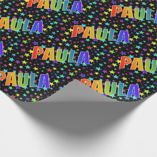 Regenboogvoornaam "PAULA" + sterren Cadeaupapier (Hoek)