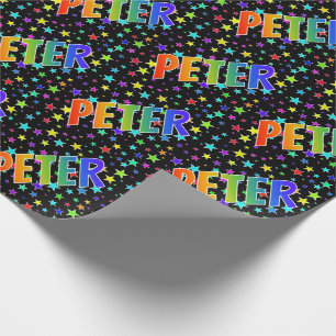Regenboogvoornaam "PETER" + sterren Cadeaupapier