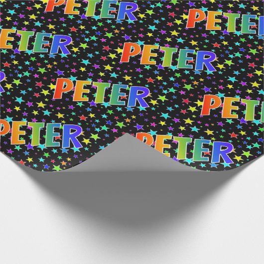 Regenboogvoornaam "PETER" + sterren Cadeaupapier (Hoek)