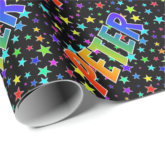 Regenboogvoornaam "PETER" + sterren Cadeaupapier (Rol Hoek)