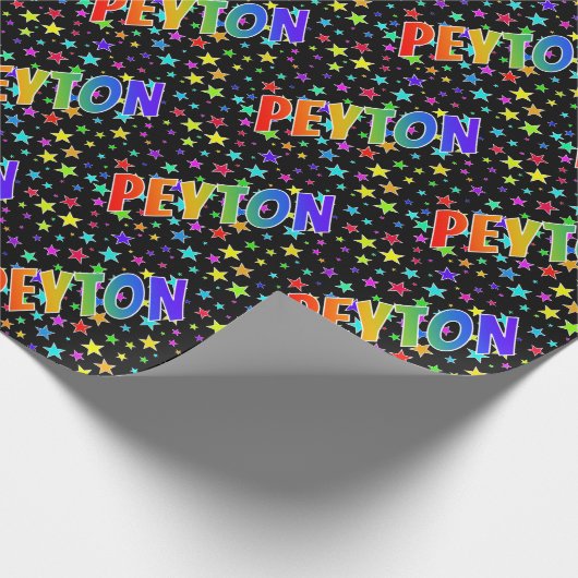 Regenboogvoornaam "PEYTON" + sterren Cadeaupapier (Hoek)