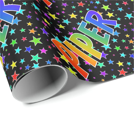 Regenboogvoornaam "PIPER" + sterren Cadeaupapier (Rol Hoek)