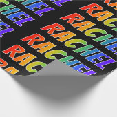 Regenboogvoornaam "RACHEL"; Fun en kleurrijk Cadeaupapier (Hoek)