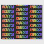 Regenboogvoornaam "REBECCA"; vun en kleurrijk Cadeaupapier (Vlak)
