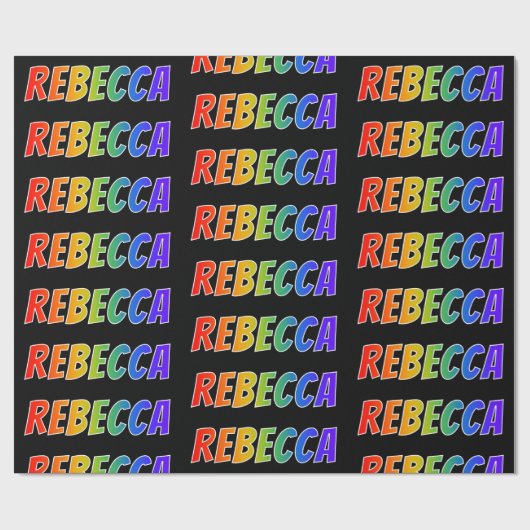 Regenboogvoornaam "REBECCA"; vun en kleurrijk Cadeaupapier (Vlak)