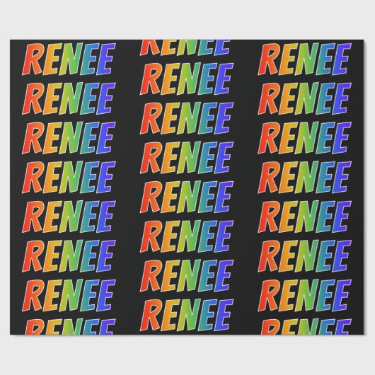 Regenboogvoornaam "RENEE"; vun en kleurrijk Cadeaupapier (Vlak)