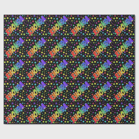 Regenboogvoornaam "RHONDA" + sterren Cadeaupapier (Vlak)