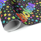 Regenboogvoornaam "RHONDA" + sterren Cadeaupapier (Rol Hoek)