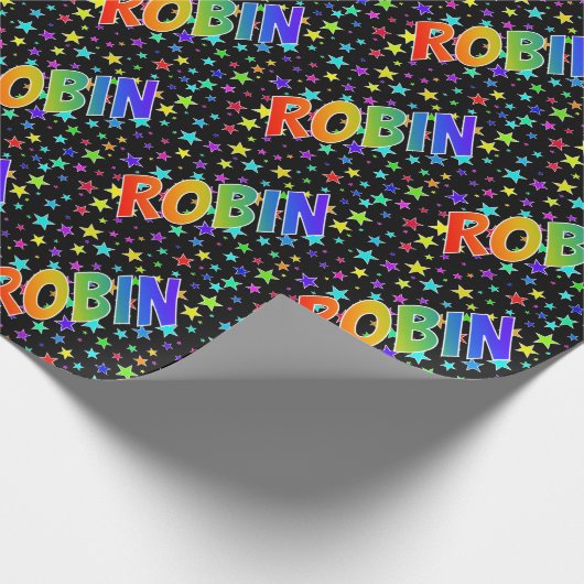 Regenboogvoornaam "ROBIN" + sterren Cadeaupapier (Hoek)