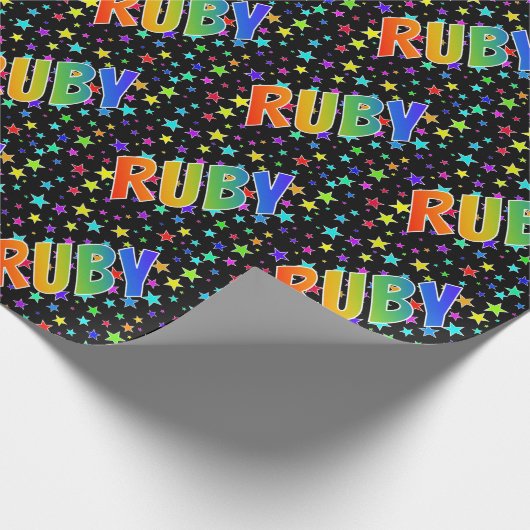 Regenboogvoornaam "RUBY" + sterren Cadeaupapier (Hoek)