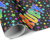 Regenboogvoornaam "RUBY" + sterren Cadeaupapier (Rol Hoek)