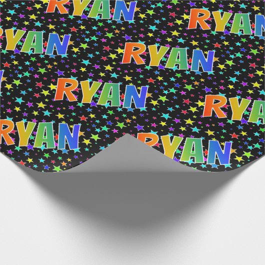 Regenboogvoornaam "RYAN" + sterren Cadeaupapier (Hoek)
