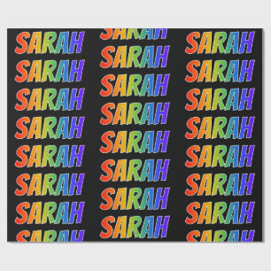 Regenboogvoornaam "SARAH"; Fun en kleurrijk Cadeaupapier