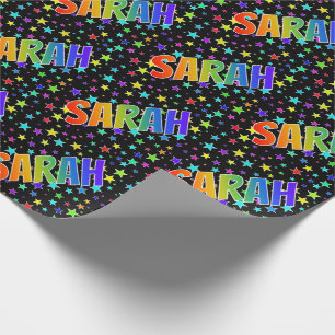 Regenboogvoornaam "SARAH" + sterren Cadeaupapier