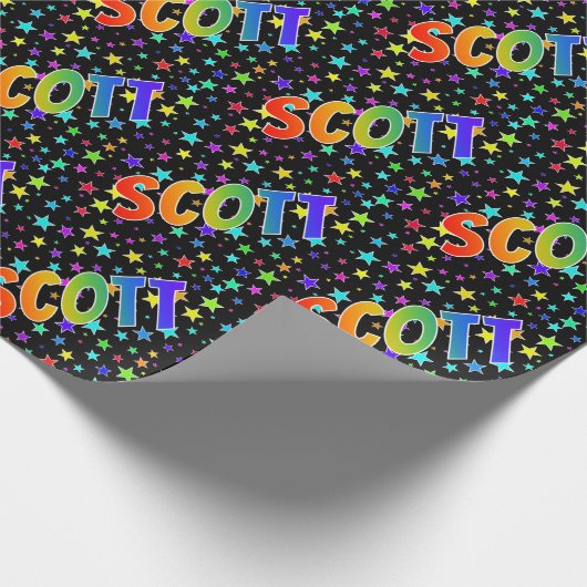 Regenboogvoornaam "SCOTT" + sterren Cadeaupapier (Hoek)