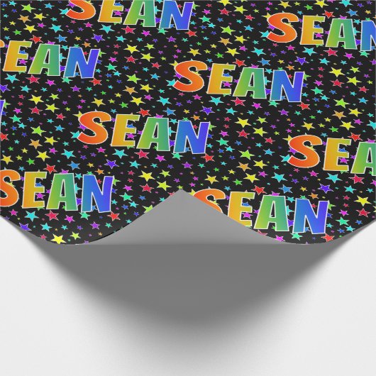Regenboogvoornaam "SEAN" + sterren Cadeaupapier (Hoek)