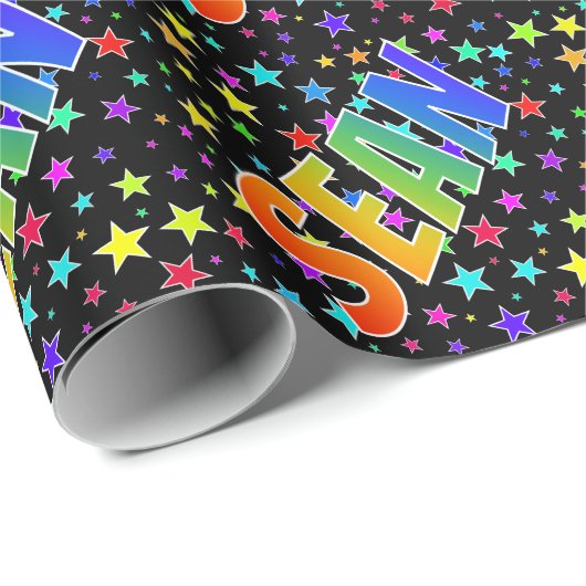 Regenboogvoornaam "SEAN" + sterren Cadeaupapier (Rol Hoek)