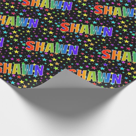 Regenboogvoornaam "SHAWN" + sterren Cadeaupapier (Hoek)