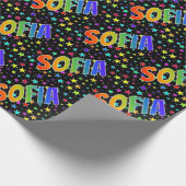 Regenboogvoornaam "SOFIA" + sterren Cadeaupapier (Hoek)