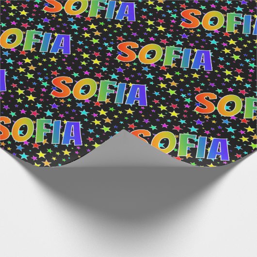 Regenboogvoornaam "SOFIA" + sterren Cadeaupapier (Hoek)