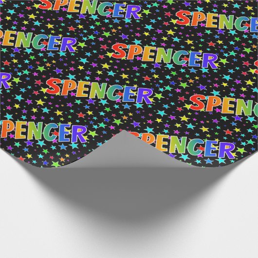 Regenboogvoornaam "SPENCER" + sterren Cadeaupapier (Hoek)