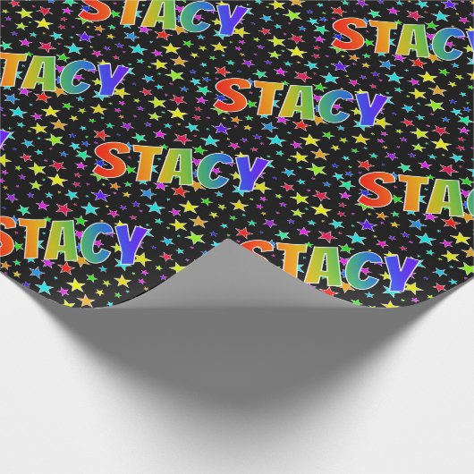 Regenboogvoornaam "STACY" + sterren Cadeaupapier (Hoek)