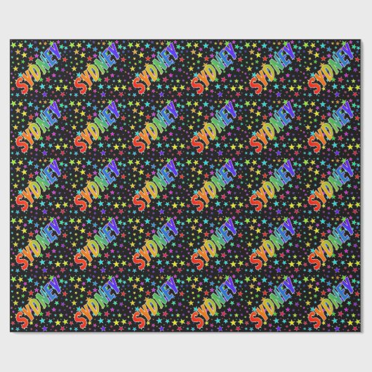 Regenboogvoornaam "SYDNEY" + sterren Cadeaupapier (Vlak)