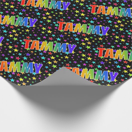 Regenboogvoornaam "TAMMY" + sterren Cadeaupapier (Hoek)