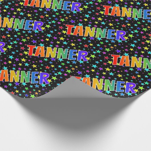 Regenboogvoornaam "TANNER" + sterren Cadeaupapier (Hoek)