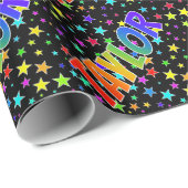 Regenboogvoornaam "TAYLOR" + sterren Cadeaupapier (Rol Hoek)