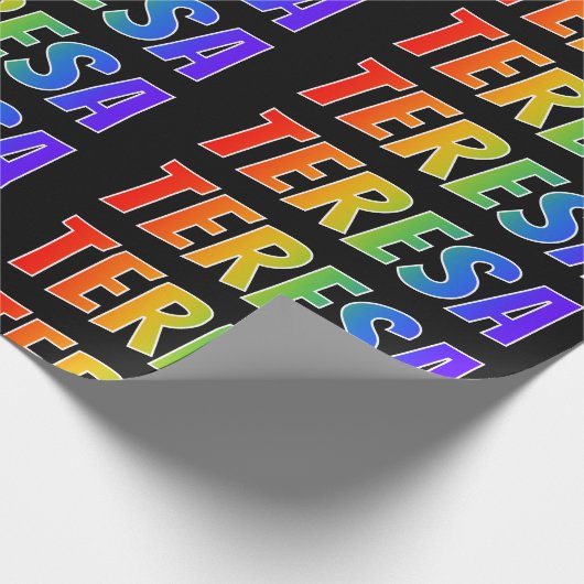 Regenboogvoornaam "TERESA"; vun en kleurrijk Cadeaupapier (Hoek)