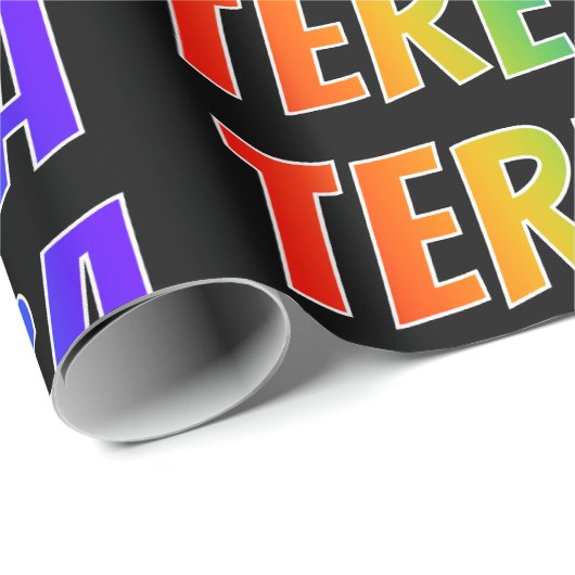 Regenboogvoornaam "TERESA"; vun en kleurrijk Cadeaupapier (Rol Hoek)