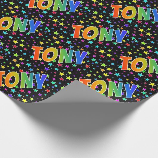 Regenboogvoornaam "TONY" + sterren Cadeaupapier (Hoek)