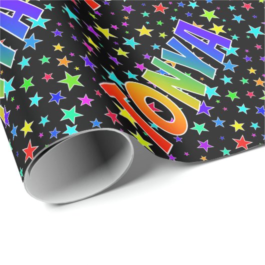 Regenboogvoornaam "TONYA" + sterren Cadeaupapier (Rol Hoek)