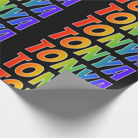 Regenboogvoornaam "TONYA"; vun en kleurrijk Cadeaupapier (Hoek)