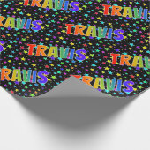 Regenboogvoornaam "TRAVIS" + sterren Cadeaupapier (Hoek)