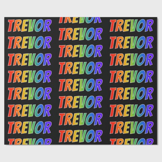 Regenboogvoornaam "TREVOR"; vun en kleurrijk Cadeaupapier (Vlak)