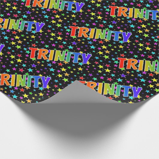 Regenboogvoornaam "TRINITY" + sterren Cadeaupapier (Hoek)